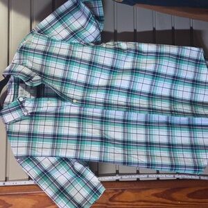 Men's Green/Navy/White Plaid Short Sleeve Shirt